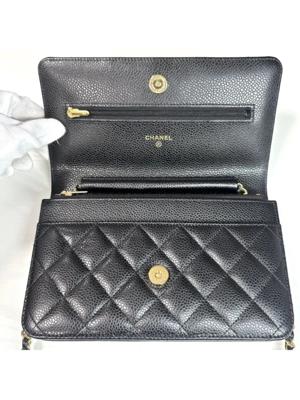 Chanel Chain Wallet Quilted Shoulder Bag CC Logo Crossbody Caviar Leather Black